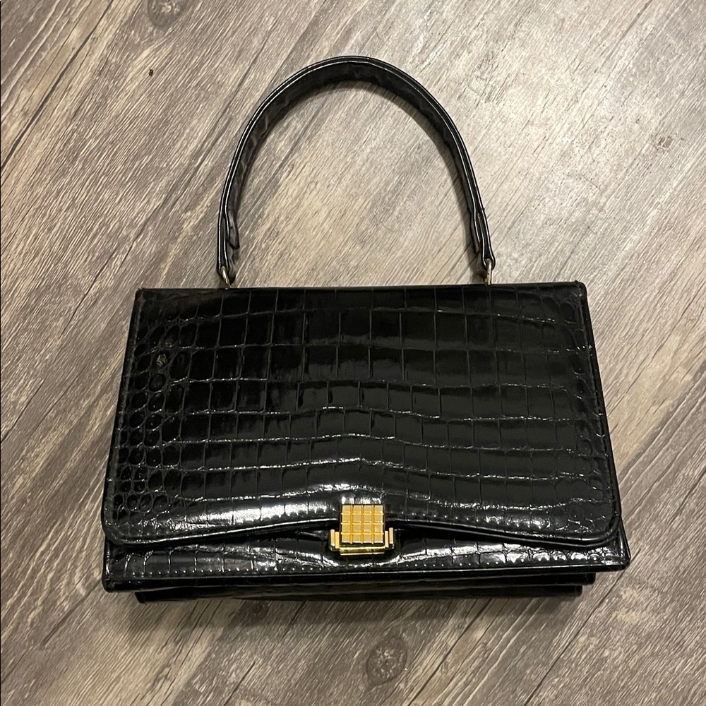 Elegant Black Crocodile Pattern Mini Bag